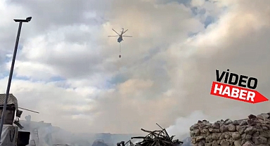 Fabrika yangınına helikopterlerle havadan müdahale başladı
